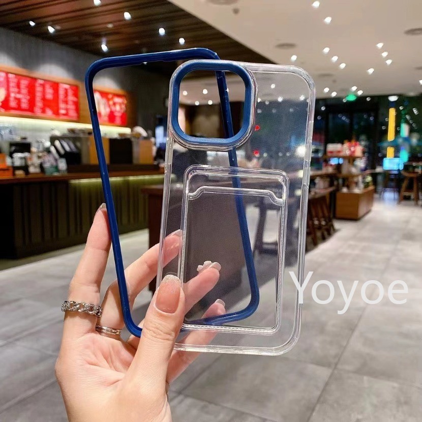 เคสโทรศัพท์มือถืออะคริลิคใส HD กันกระแทก พร้อมช่องใส่บัตร สําหรับ iPhone 15 14 13 12 11 Pro Max 15 Plus 6 7 8 Plus