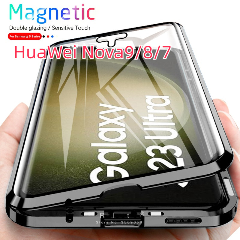 เคสโทรศัพท์มือถือกระจกนิรภัย แบบฝาพับแม่เหล็ก สองด้าน กันกระแทก สําหรับ HuaWei Nova9 9SE 9 Pro Nova8 8 Pro Nova7 7SE 7 Pro Y9S Y9 Prime 2019