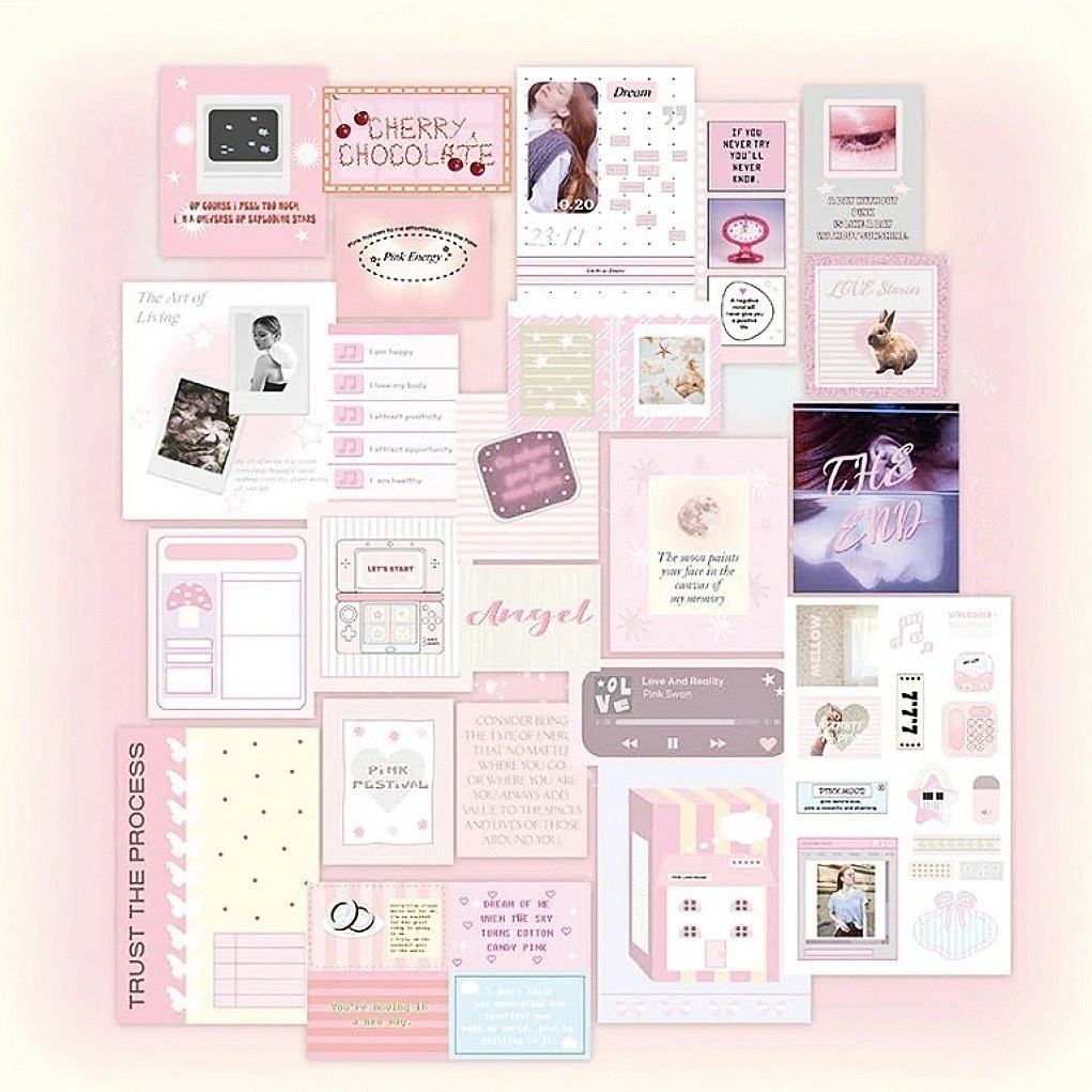 Goutte Pink Series Handbook Card Sticker Material Pack ins Mobile Phone Computer Decorative Sticker