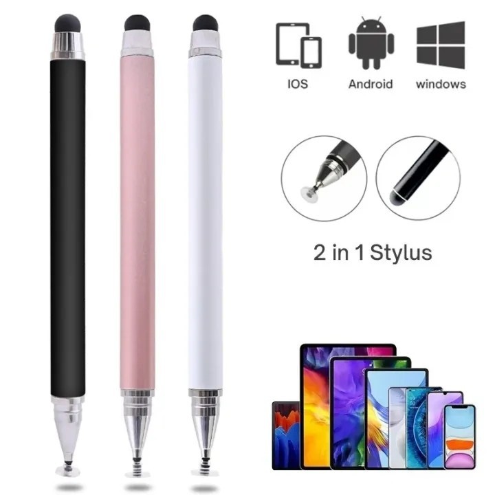 ปากกาหน้าจอสัมผัส 2 In 1 - ปากกาสไตลัสสากล - สําหรับโทรศัพท์แท็บเล็ต iPad - ความละเอียดสูง - ดินสอเขียนหน้าจอ - สไตลัสร่าง - ปากกาคาปาซิทีฟสองหัว - กันรอย