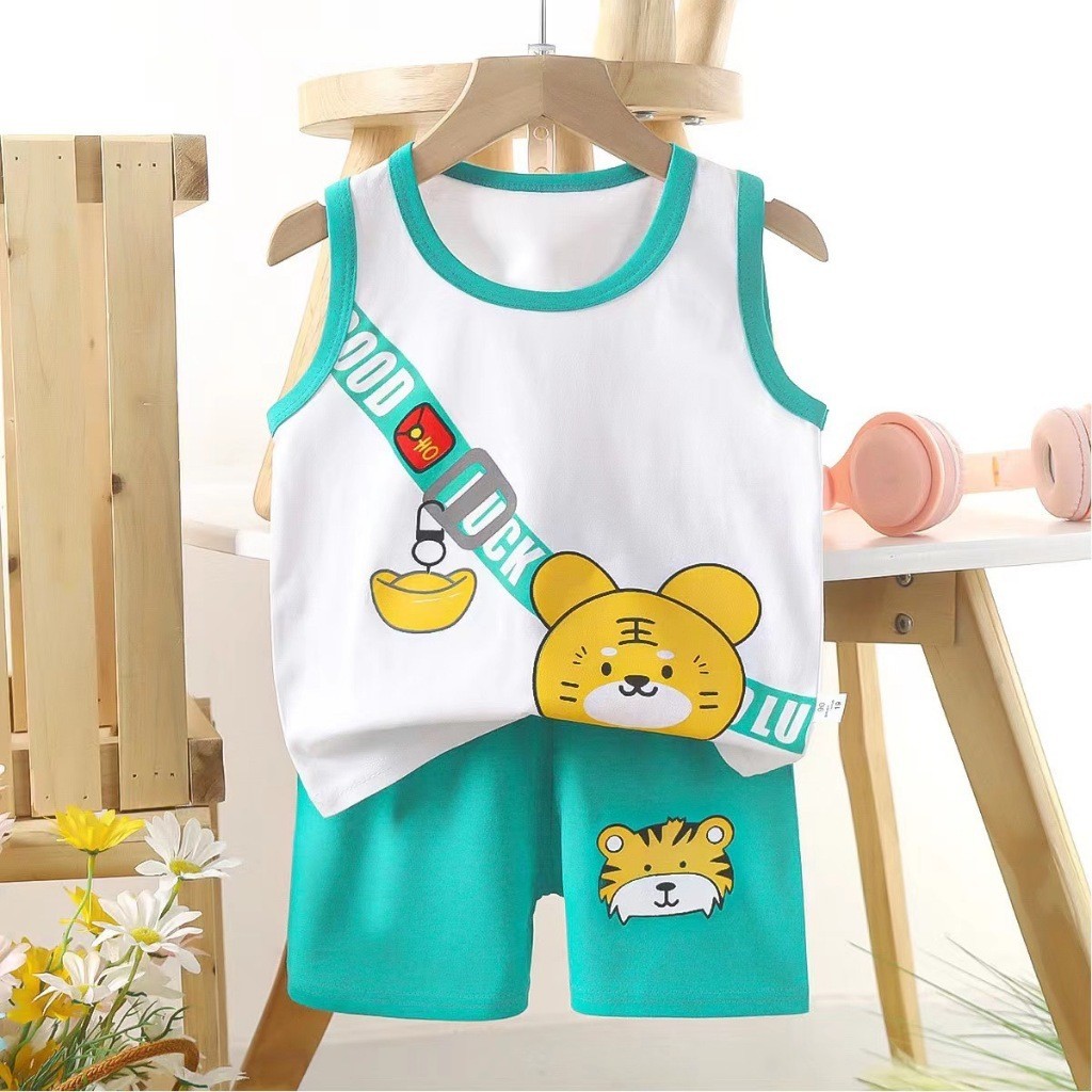 🎀🎀ชุดเด็ก เสื้อกล้าม+กางเกงขาสั้น สีสันสดใส ลวดลายน่ารัก🎀🎀พร้อมส่ง