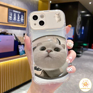 กระจกแต่งหน้า กระจกพลิก กระจกแต่งหน้าแมว ไอโฟน11 For iPhone12 13 14 15Pro MAX X XS XR XS 6 7 8Plus SE2020 เคสโทรศัพท์