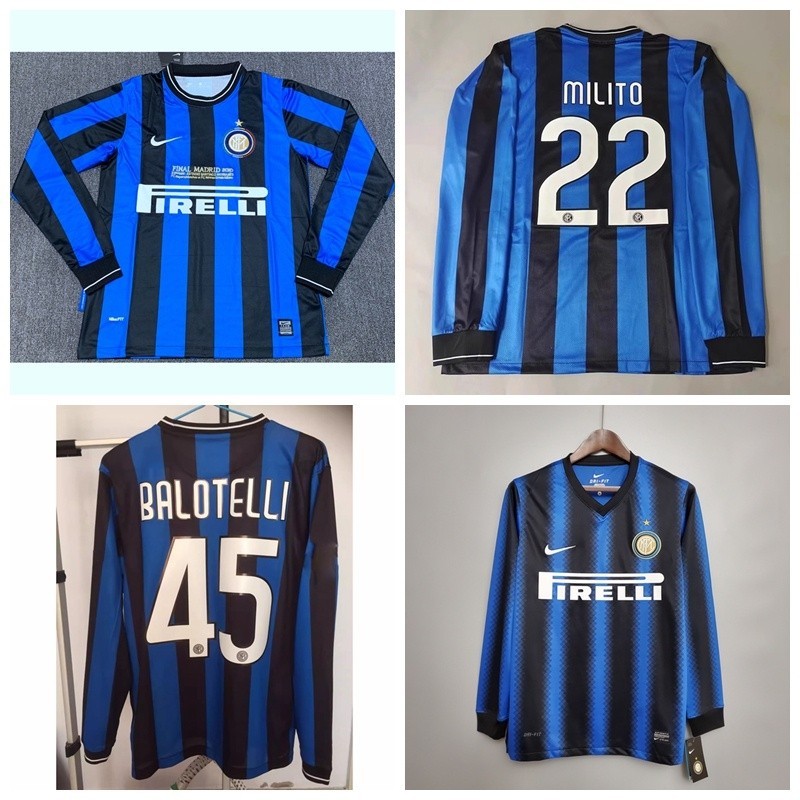 เสื้อกีฬาแขนยาว ลายทีมชาติฟุตบอล Milito Balotelli 1997-98 09-10 10-11 Season Inter Milan สไตล์เรโทร