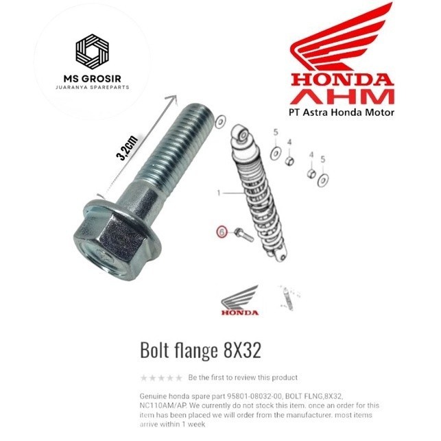 BOLT FLANGE M8 32 mm 95801-08032-00 REAR SHOCK BOLT HONDA PCX ADV VARIO. 3.2ซม. LONG SHOCKBLEKR BOLT