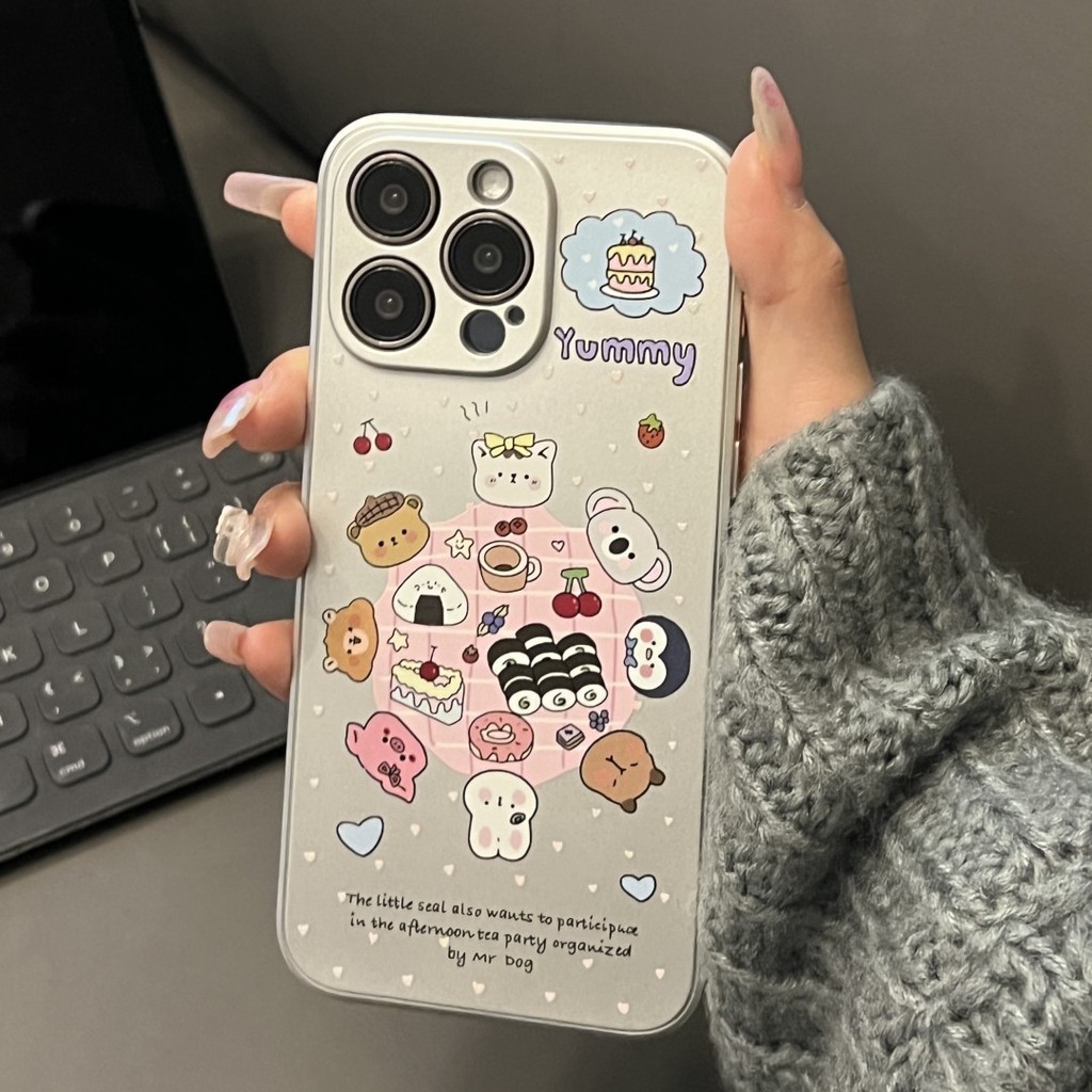 สำหรับ iPhone 13 12 14 11 Pro Max XR X Plus XS SE สัตว์เลี้ยงอาหารค่ำการ์ตูนสัตว์รูปแบบชุบโทรศัพท์กรณีกันกระแทก น่ารัก