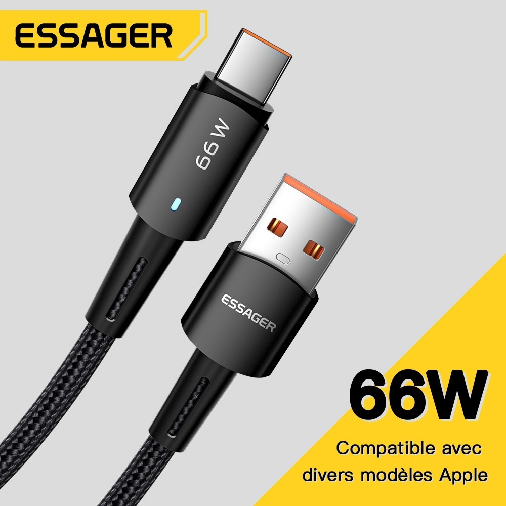 Essager 6A 66W USB Type C เคเบิ้ลอย่างรวดเร็วชาร์จลวดสำหรับ S amsung Xiaomi R edmi หัวเว่ยโทรศัพท์มือถือชาร์จสายข้อม