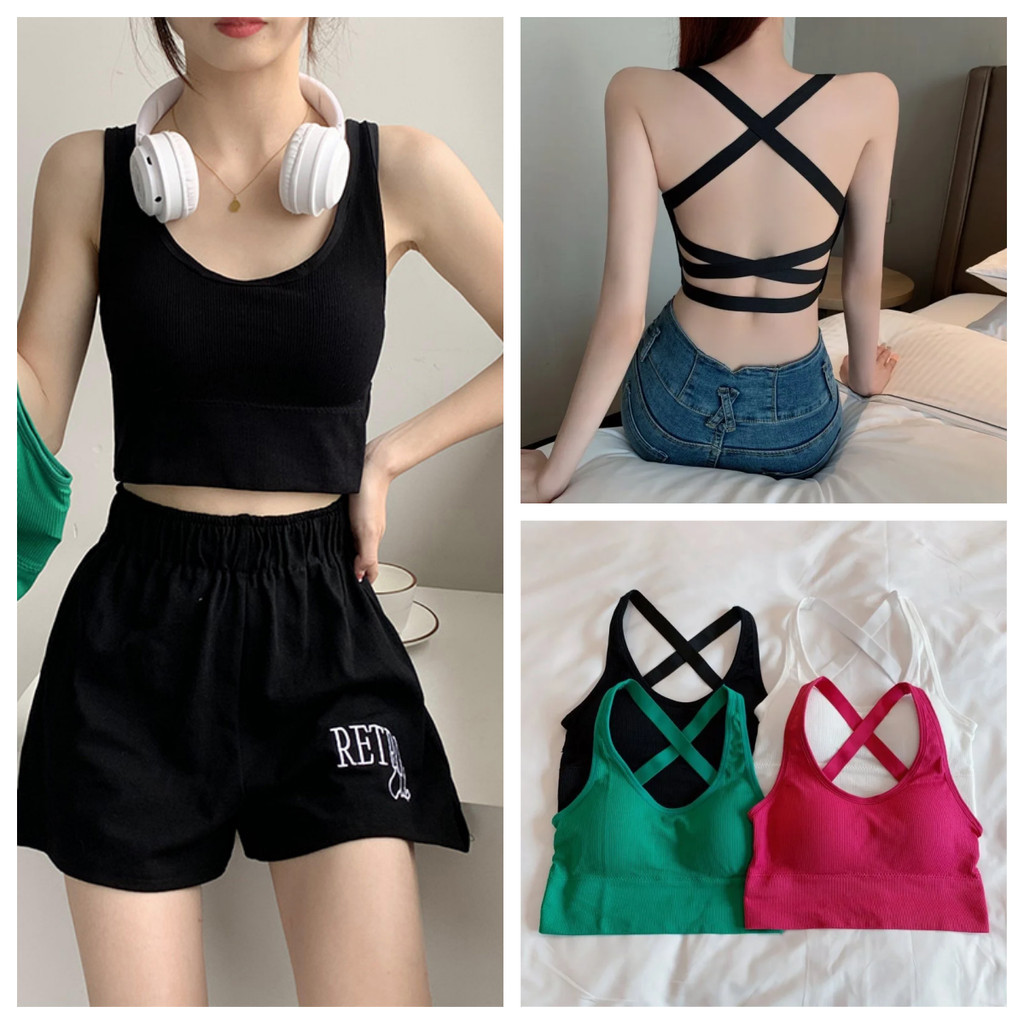 [YTL] พร้อมส่ง บราครอปสุดเก๋ มี5สี เนื้อผ้ายืดได้เยอะ โชว์หลังสุดเซ็กซี่ 40-65KG ขนาดเฉลี่ย ไนลอน Sexy