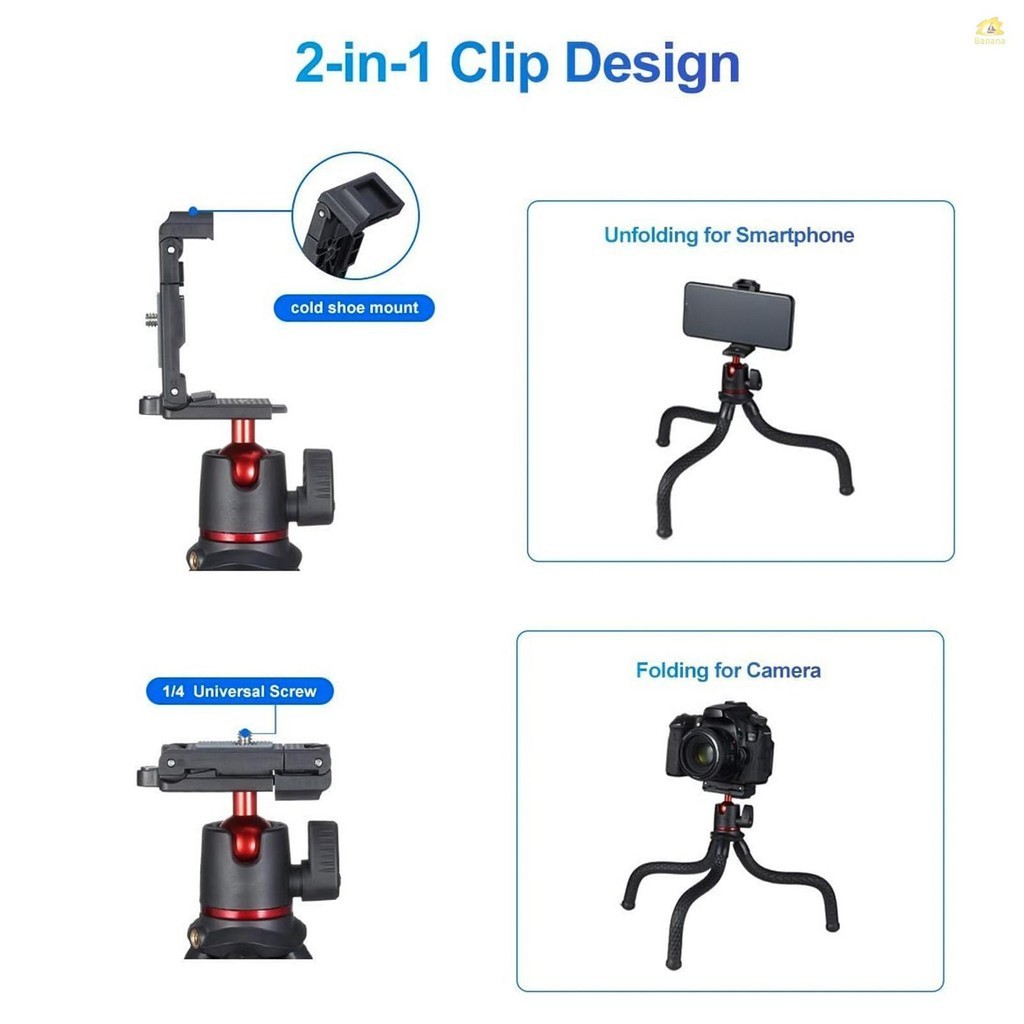 Mt-11 ขาตั้งกล้อง แบบยืดหยุ่น สกรู 1/4 นิ้ว 2-in-1 แพลตฟอร์ม 360° หัวบอล ปรับได้ รับน้ําหนักได้ 2 กก. 4.4 ปอนด์ สําหรับกล้อง DSLR SLR สตรีมมิ่ง ถ่ายทอดสด ออนไลน์ ราคา ถูกที่สุด ดีลบีเคเค แกลเลอรีภาพที่ 4