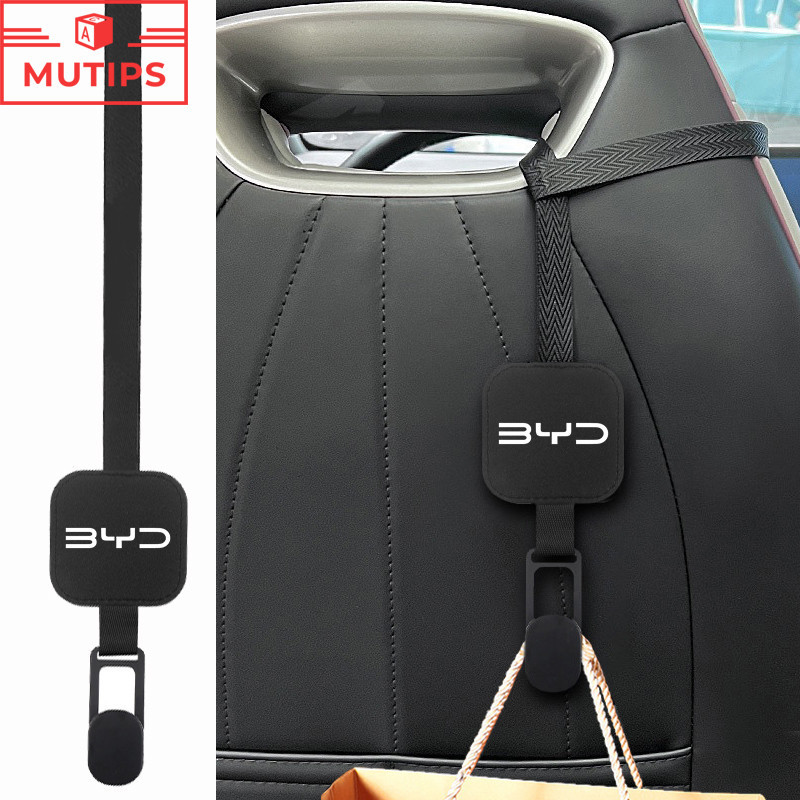 Byd สีดำหนังกลับ ตะขอโลหะ อุปกรณ์เสริม สําหรับแขวนกระเป๋าถือ สําหรับติดเบาะหลังรถยนต์ Atto 3 Yuan plus Dolphin Seal U Han EV