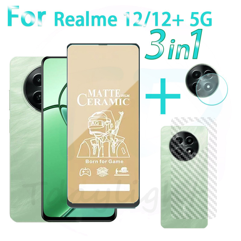 3 in 1 ฟิล์มกันรอยหน้าจอ เซรามิค คาร์บอนไฟเบอร์ กันรอยหน้าจอ ด้านหลัง สําหรับ Realme 12+ 5G Realme 12 5G Realme Note 50 C53 C51 11 4G 5G