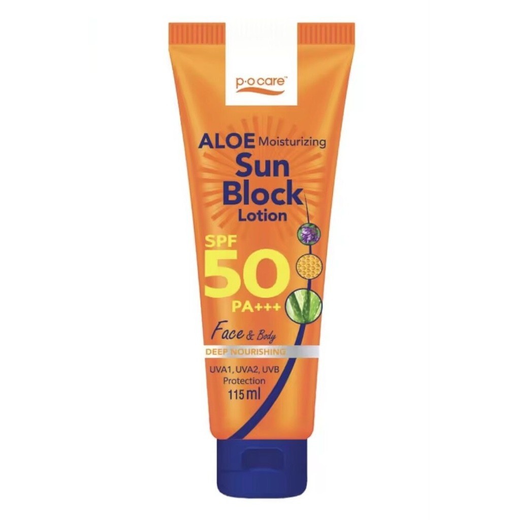 PO Care Aloe Moisturizing Sun Block Lotion SPF 50 PA+++ พีโอแคร์ โลชั่น กันแดด เอสพีเอฟ 50 ขนาด 115 