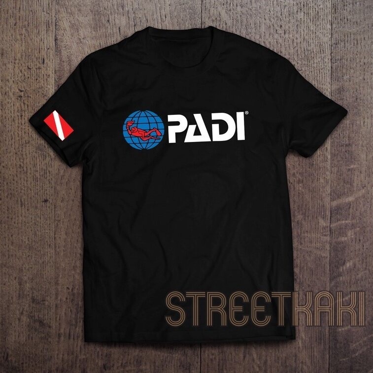 เสื้อยืดผ้าฝ้าย เสื้อยืดพิมพ์ลายพรีเมี่ยม Padi เสื้อยืดแขนสั้น ผ้าไมโครไฟเบอร์ สีดํา สําหรับดําน้ํา 1201-5