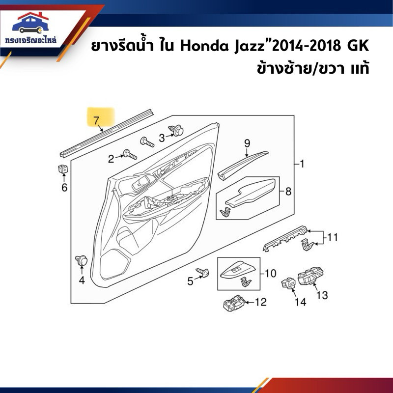 ยางรีดน้ำกระจกรถ (แท้💯%) ยางรีดน้ำใน / คิ้วรีดน้ำประตูใน Honda Jazz”2014-2018 GK