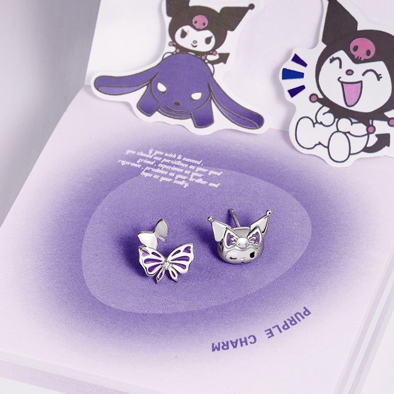 Asymmetric Design of Kuromi Earrings Cartoon Sanrio Female Instagram Niche Design Non Fading Earrings