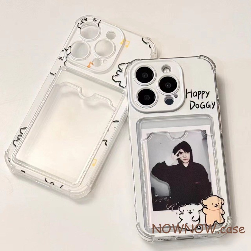 ใช้งานร่วมกับสําหรับ iPhone 16 15 14 PLUS 13 12 11 Pro MAX X XR XS MAX 7 8 PLUS การ์ตูนน่ารักสุนัขเพื่อนคู่กระเป๋าเคสโทรศัพท์สามารถเก็บรูปถ่ายการ์ดขนาดเล็ก ID Card ปกอ่อน