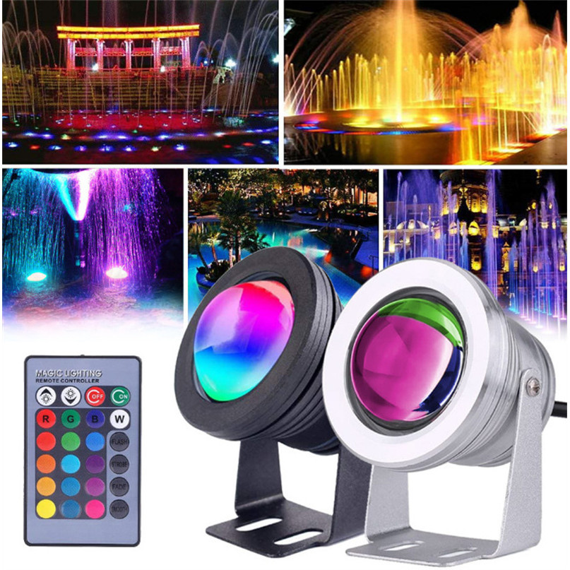 ไฟสปอตไลท์ LED RGB 10W กันน้ํา ปลั๊ก EU US สําหรับติดใต้น้ํา บ่อน้ําพุ ตู้ปลา สระว่ายน้ํา กลางแจ้ง