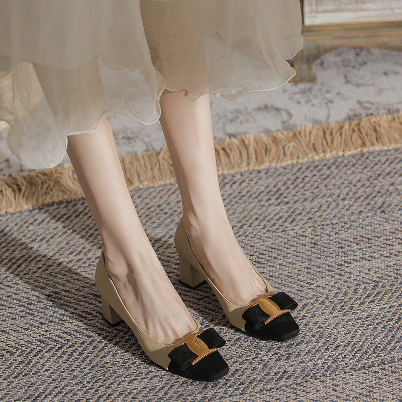 Sbf0 Chanel รองเท้าส้นสูง ส้นหนา ปากตื้น สไตล์ฝรั่งเศส ฤดูใบไม้ร่วง สําหรับผู้หญิง 2023