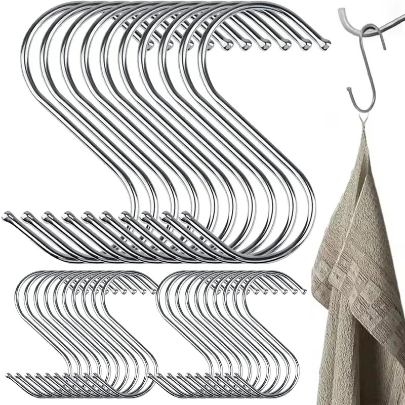 10/30/50 ชิ้นสแตนเลส S-Shaped Hooks - ผ้าขนหนูเสื้อผ้ามัลติฟังก์ชั่น S Storage Racks - Home Organizer
