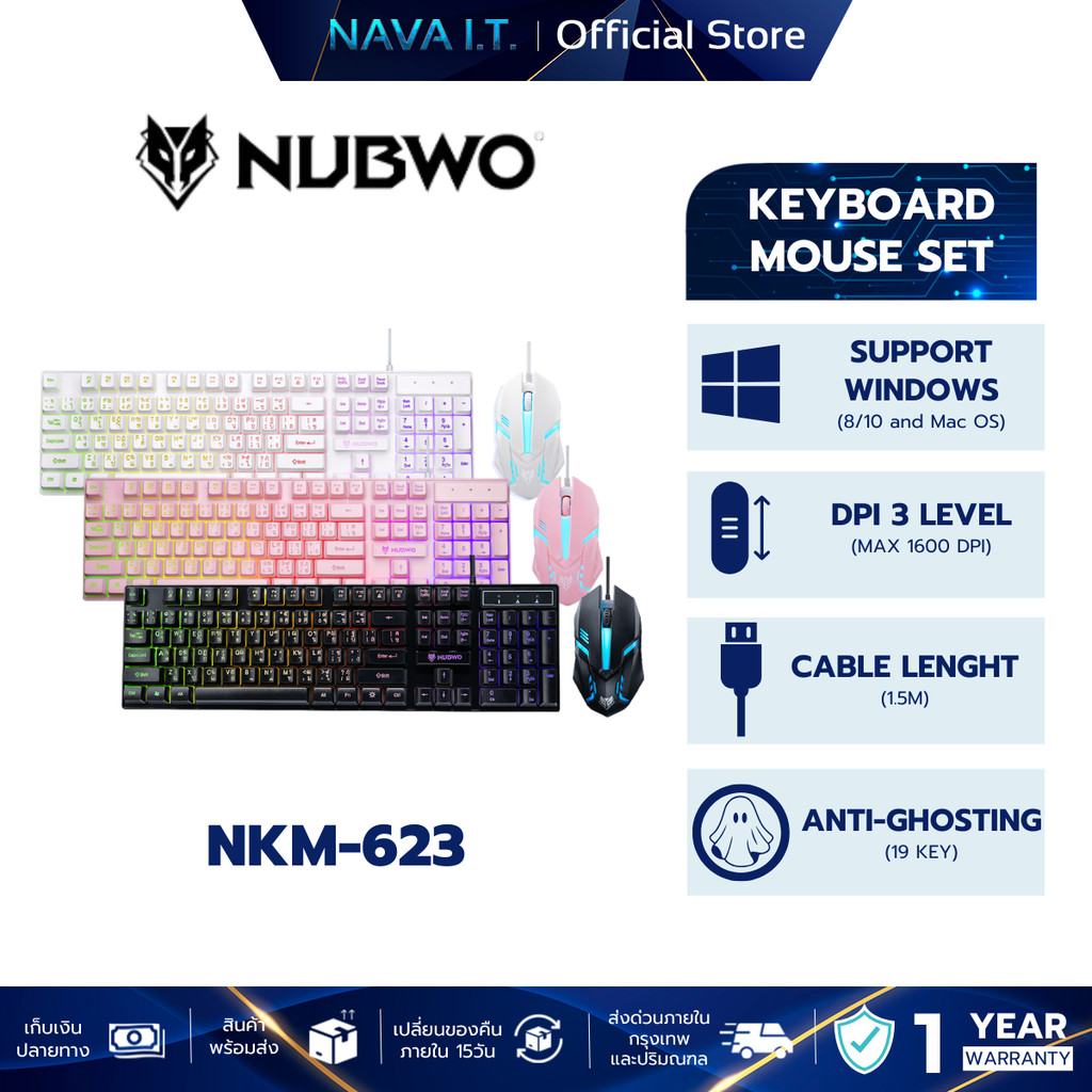 NUBWO SAVITAR NKM-623 COMBO SET KEYBOARD+MOUSE PINK WHITE BLACK