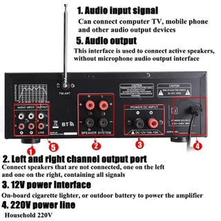 เพาเวอร์แอมป์ 2000W AV-326BT เครื่องขยายเสียง เพาเวอร์แอมป์ขยายเสียง มีบลูทูธ MP3 USB SD ลำโพงรีโมทคอนโทรลสำหรับรถบ้าน