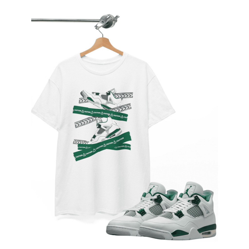 สไตล์ใหม่ เสื้อยืด Caution Tape  ใส่คู่กับ Jordans 4 Oxidized Green (s-5xl)