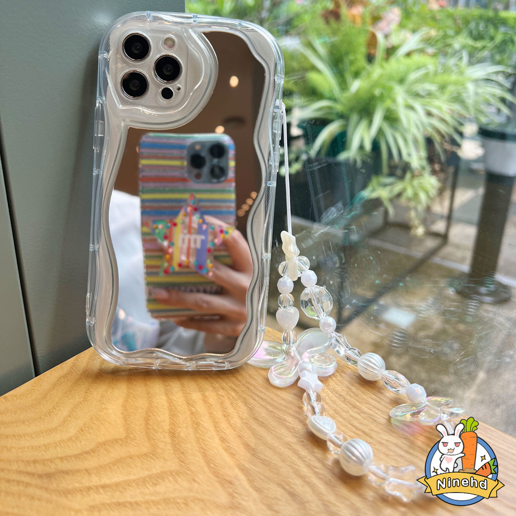 ปลอกสําหรับ Infinix Smart 8 6 7 Hot 30 9 Play Note 40 30 Pro 12 Tecno Spark 10 GO 2024 ITEL A50 INS กระจกเครื่องสําอางเคสโทรศัพท์ + ผีเสื้อเชือกเส้นเล็กกันกระแทก Anti fall ปกอ่อน