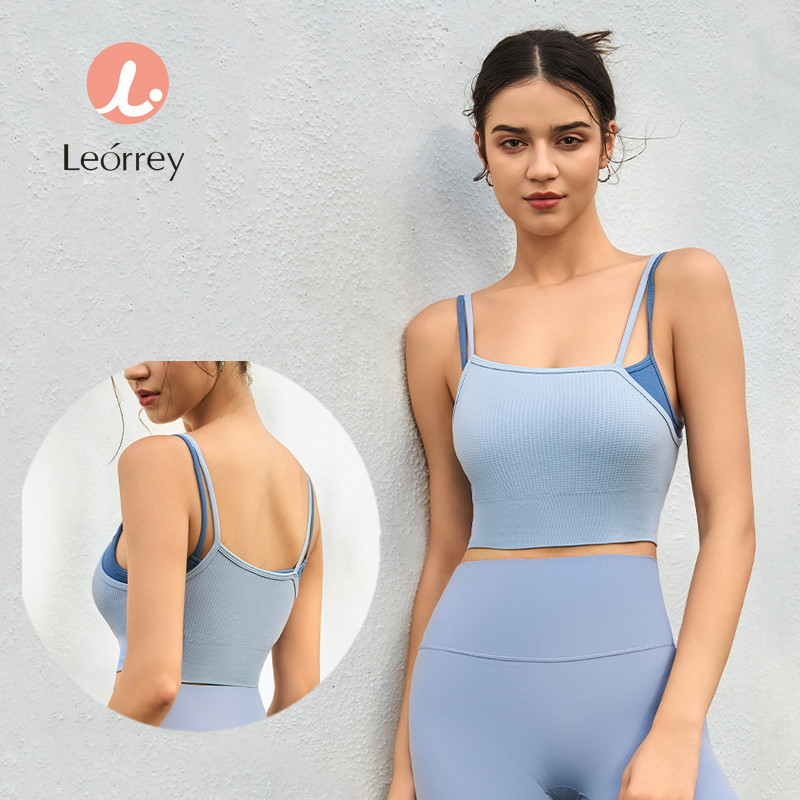 Leorrey-สายสะพายไหล่2ชิ้นชุดชั้นในโยคะฟิตเนสออกกำลังกายเสื้อกล้ามกีฬาพร้อม Pad