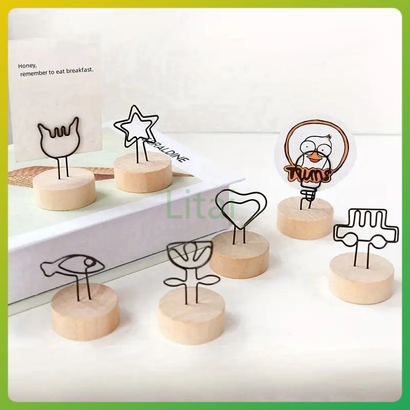 litai คลิปหนีบกระดาษโน๊ต คลิปหนีบรูปภาพ กระดาษโน้ต ฐานไม้ สำหรับตกแต่งบ้าน ตั้งโต๊ะ ออฟฟิศ