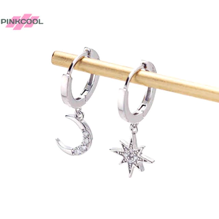 Pinkcool 1 คู่ แฟชั่น ดาว ดวงจันทร์ ไม่สมมาตร ห่วง ต่างหู สําหรับผู้หญิง เด็กผู้หญิง สีทอง สีเงิน ปาร์ตี้ เครื่องประดับ ของขวัญ ขายดี