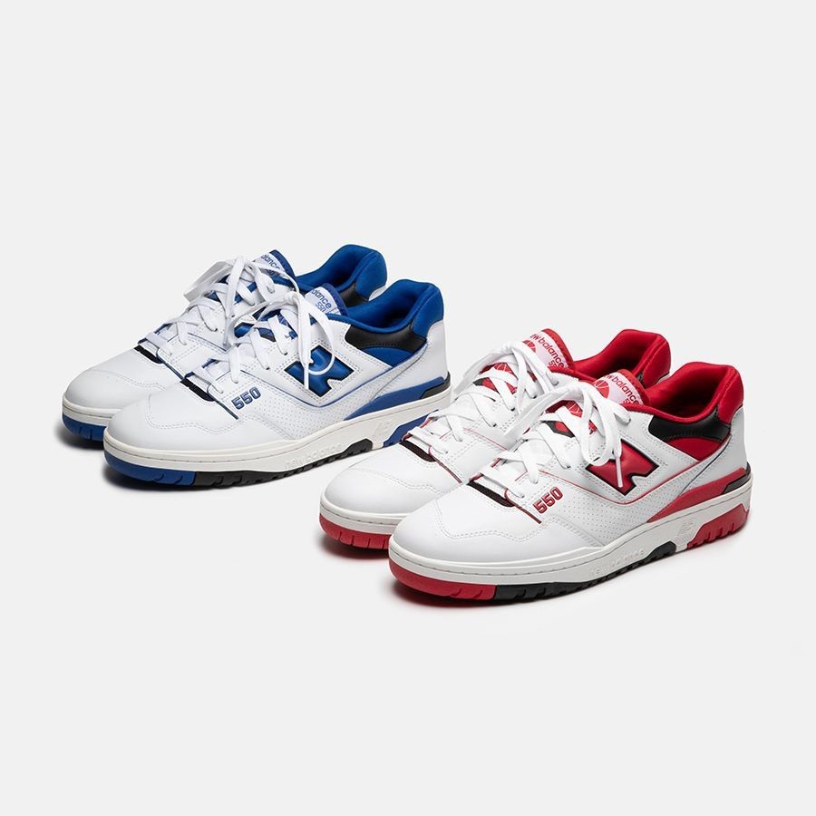 NEW BALANCE 550 รองเท้าวิ่งสีขาวสีฟ้าสีแดงรองเท้าลำลองกีฬาฝึกซ้อมพื้นหนา Newbalance  เป็นต้นฉบับ