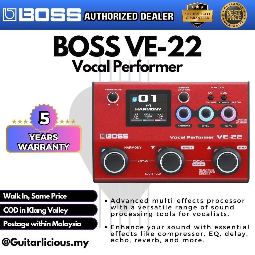 Boss VE-22 Vocal Effects และ Looper Pedal Harmonist Pedal Empower Your Vocals ( VE22 / VE 22 )