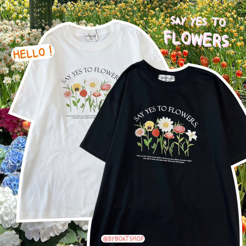 COD (จัดส่งในกรุงเทพฯ) MAO Shop เสื้อยืด oversize ผ้าคอตตอน สกรีนลาย Flower (ใส่ได้ทั้งชาย-หญิง)