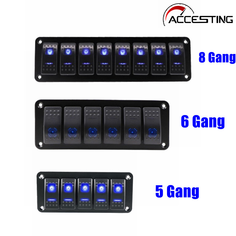 แผงสวิตช์ไฟ LED 5 6 8 ดวง 12V อลูมิเนียม กันน้ํา พร้อมซ็อกเก็ต USB สําหรับรถยนต์ รถบรรทุก เรือ RV