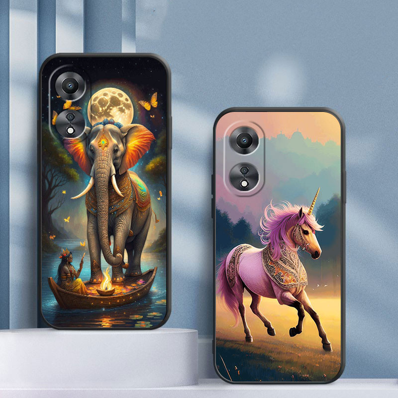 เคสซิลิโคน ลายช้าง ม้า สําหรับ oppo A58 A15 A15S A16 A16S A16K A17 A312020 ก532020 A54 A55 A57 A7 A5S A12 A74 A95 A76 A91 A94 A96 A36 (HJB-1120)