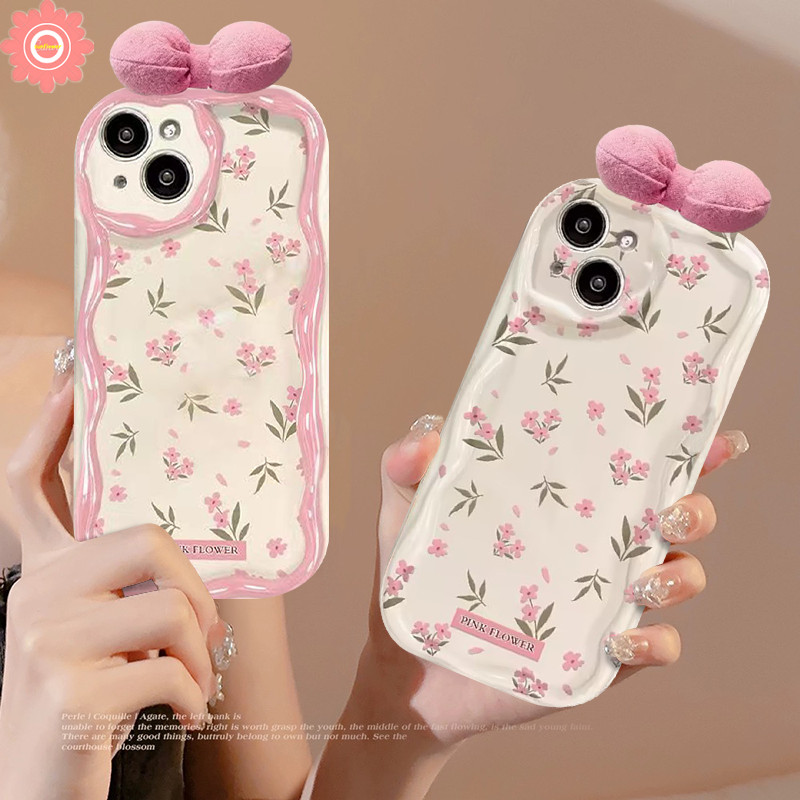 เคสโทรศัพท์มือถือ ผ้ากํามะหยี่ขนนิ่ม ลายดอกไม้ โบว์ 3D สีชมพู สําหรับ Oppo A57 A38 A95 A18 A33 A15 A54 A7 A16s A96 A53 A58 A77 A78 A17 A76 A5 A16 A12 A31 A16K A9 A92 A5s A3s A74 A17K Reno 5 4F 10 เคส