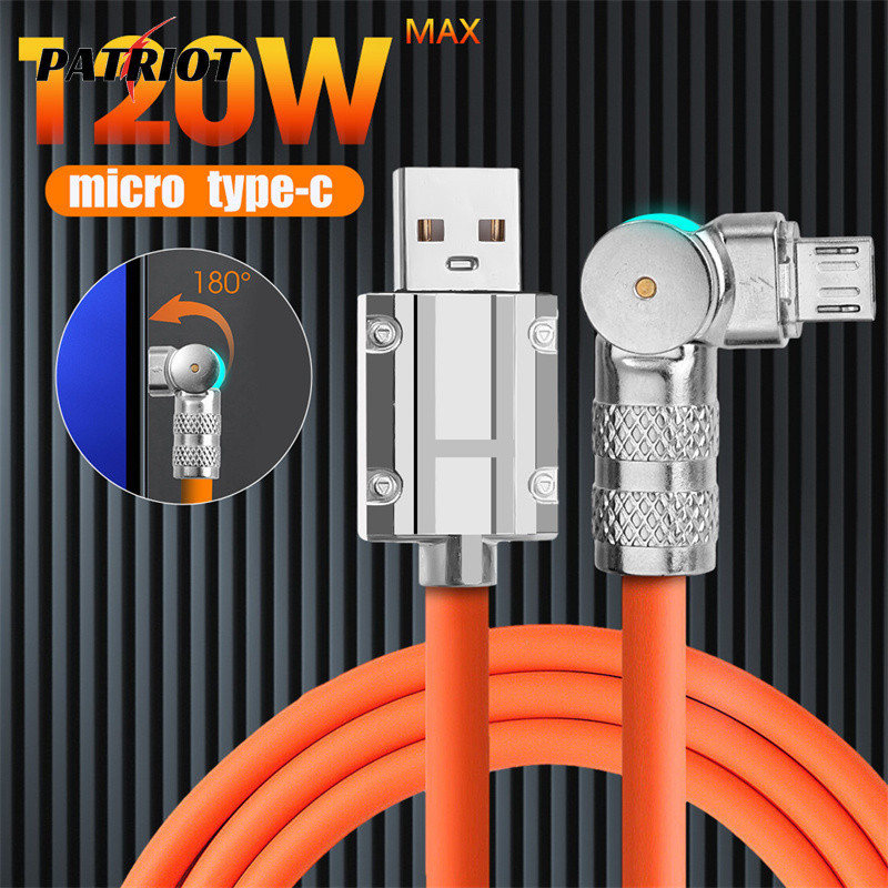 สายเคเบิล Micro USB 1/2 เมตร สําหรับ Android - 180° สายชาร์จโทรศัพท์มือถือ โลหะผสมสังกะสี 120W 6A Type-C ซิลิโคนเหลว หมุนได้ ชาร์จเร็วมาก