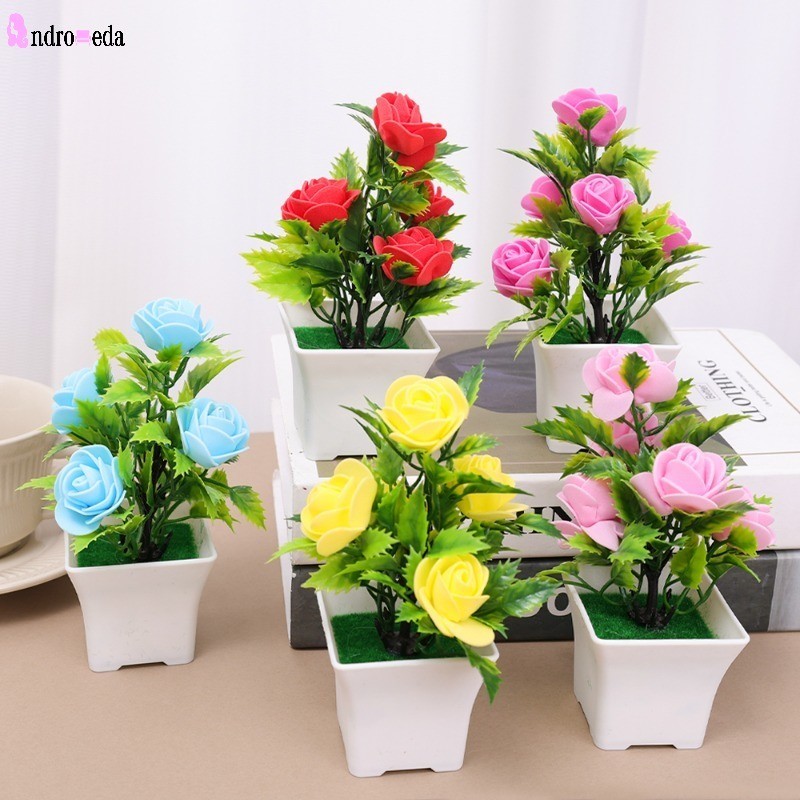 1 ชิ้น กระถางต้นไม้ประดิษฐ์ ดอกไม้พลาสติก จําลอง พืชปลอม กุหลาบ บอนไซ บ้าน DIY เดสก์ท็อป ตกแต่งสวน