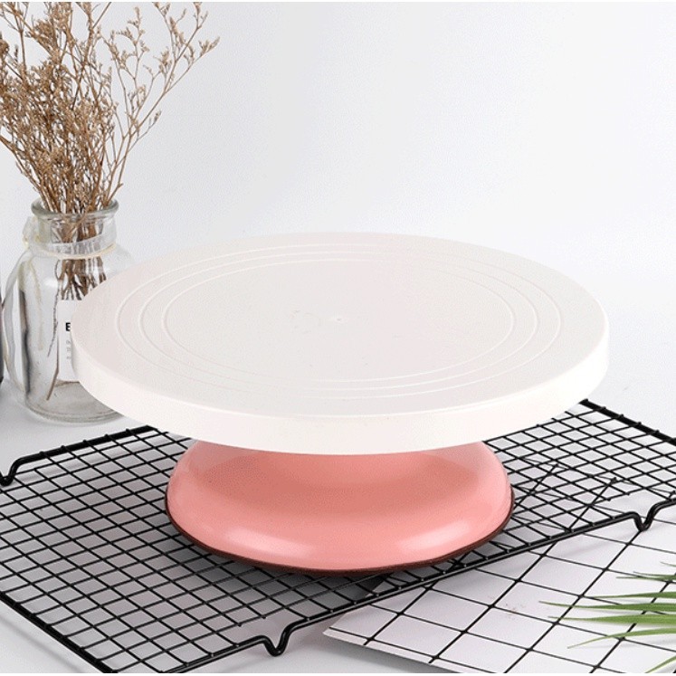 Bakery D'VER ❤️แป้นหมุน 2 เฟือง แต่งหน้าเค้กฐานสูงสีพาสเทล หมุนลื่นไม่สะดุด แผ่นยางกันลื่นเต็มฐาน แท