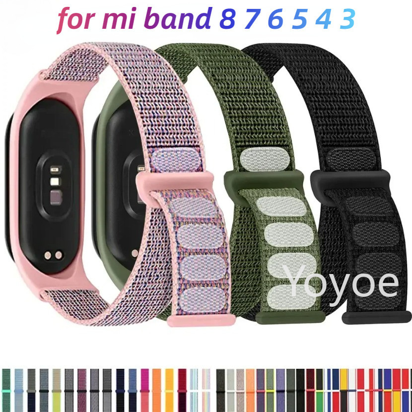 สร้อยข้อมือ เหมาะสําหรับ Mi Band 9 8 7 6 5 4 3 NFC สายไนลอนกีฬาห่วง Breathable Correa Mi Band 7 สายรัดข้อมือสําหรับ Xiaomi Mi Band 5 4 3 สายรัดข้อมือ