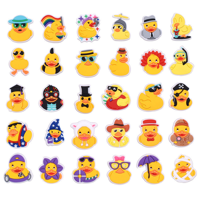 จี้รูปเป็ดสีเหลืองน่ารัก เครื่องประดับ สําหรับตกแต่งรองเท้า Crocs Sunflower Jibitz Charm Pin