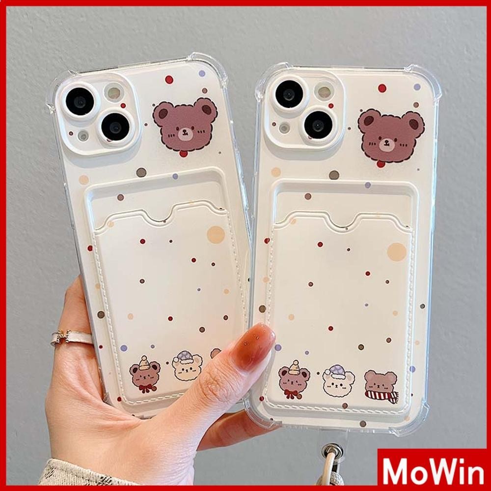 Mowin - สำหรับ iPhone 15 Pro Max iPhone 11 เคสใส่การ์ดเคส ทีพียูซอฟท์เคลียร์ เคสใส่การ์ด ถุงลมนิรภัยกันกระแทก หมีน้อยสีน้ำตาลน่ารัก เข้ากันได้กับ iPhone 14 13 12 11 Pro Max Plus XR XS