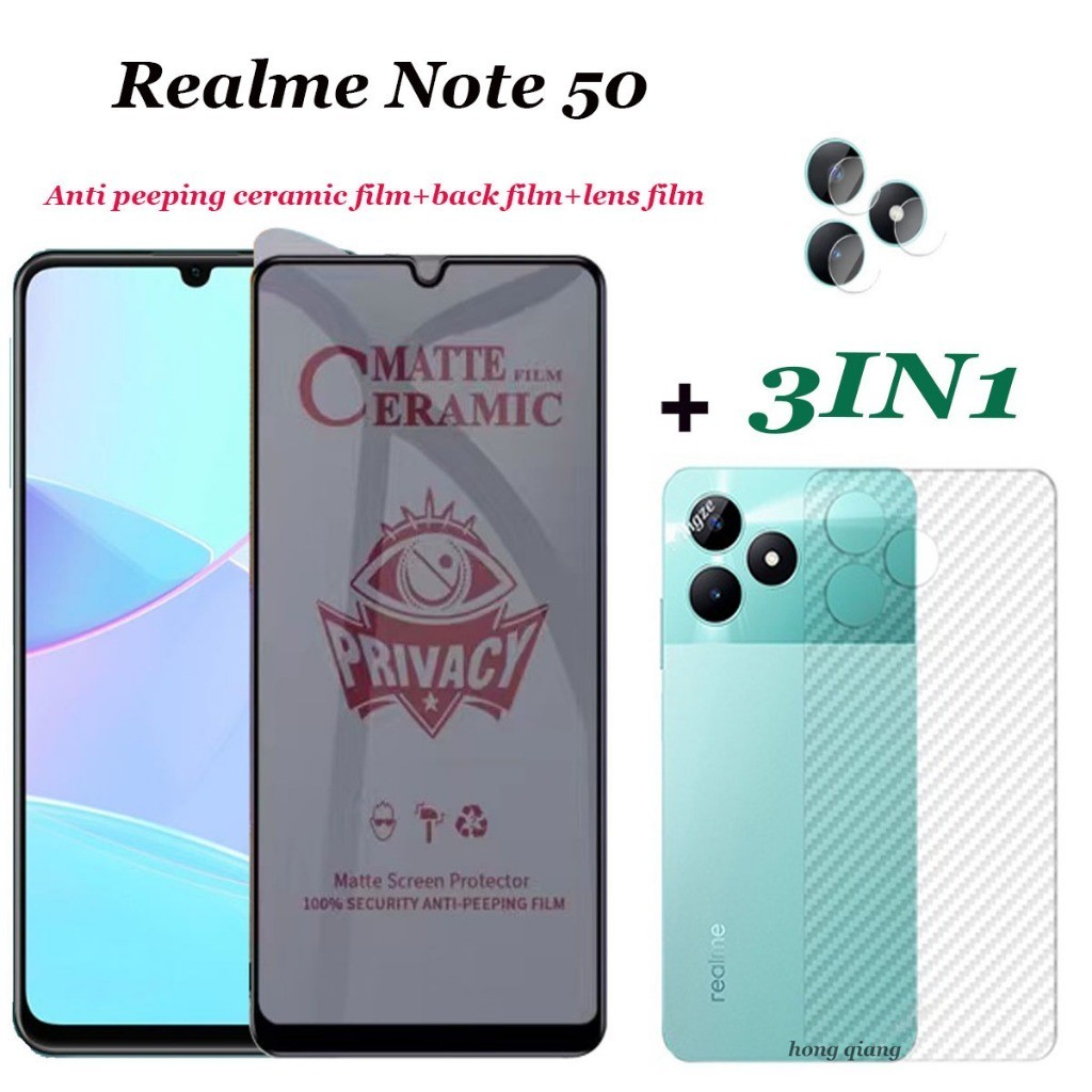 (3in1) ฟิล์มเซรามิค กันรอยหน้าจอ และเลนส์กล้อง ป้องกันการแอบมอง สําหรับ Realme Note 50
