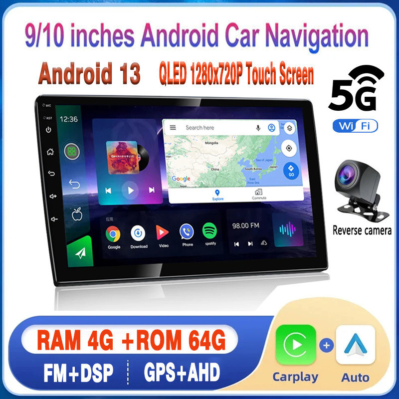 [4GB+64GB 1280x720p หน้าจอสัมผัส ] เครื่องเล่นมัลติมีเดีย Wifi GPS 13 Quad Core 2 DIN Android 9 นิ้ว 10 นิ้ว สําหรับรถยนต์ Carplay Wireless Android Auto