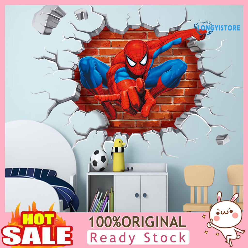 [LIYI] สติกเกอร์ ลายการ์ตูนสไปเดอร์แมน 3D สําหรับติดตกแต่งผนังบ้าน ห้องเด็ก