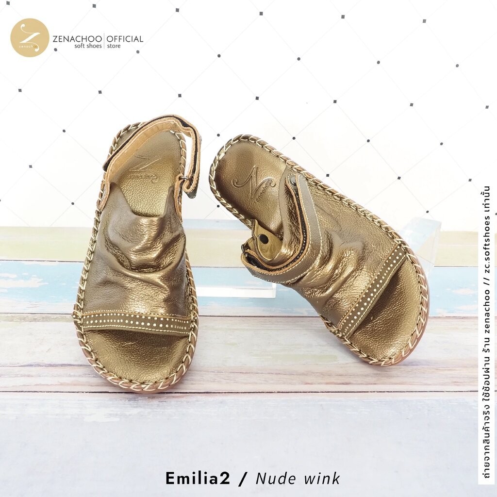 ทรงปกติ สินค้าลดราคา ไม่รับเปลี่ยน-คืน Zenachoo รุ่น Emilia2 สูง 2.5 นิ้ว ปรับสายได้ รองเท้าสุขภาพ หนังแท้ 100% นิ่มส...