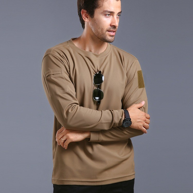 เสื้อยืดแขนยาว คอกลม แบบแห้งเร็ว เหมาะกับใส่ทํางานกลางแจ้ง สไตล์ทหาร สําหรับผู้ชาย