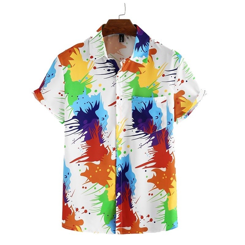 เสื้อเชิ้ตฮาวาย แขนสั้น คอปก พิมพ์ลายกราฟฟิติ ผ้าลินิน ทรงหลวม สไตล์ชนเผ่า ฮาวาย แนวสตรีท ลําลอง เหมาะกับเดินชายหาด แฟชั่นสําหรับผู้ชาย