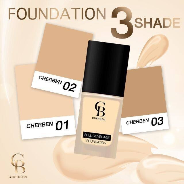 พร้อมส่ง แบ่งขาย !! รองพื้นปกปิดเนียน CHERBEN FULL COVERAGE FOUNDATION SPF50 PA+++ รองพื้นไข่มุก