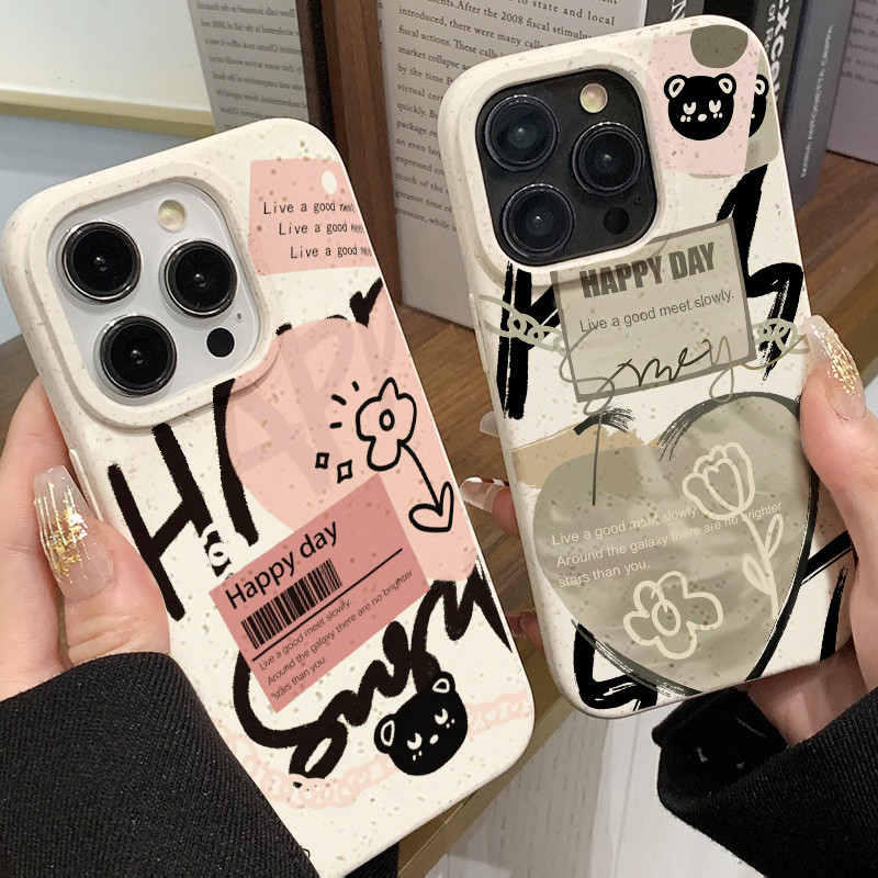 เคสไอโฟน เคสไอโฟน11 การกันกระแทกสีชมพูรักสีดำภาษาอังกฤษเข้ากันได้กับ iPhone 14 13 15 PRO MAX 12 11 XR XS Max 6 7 8 PLUS