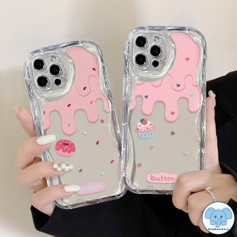 การ์ตูนเค้กโดนัทครีมหัวใจรักล้างกรณีกันกระแทก iPhone 15 14 12 11 13 Pro Max 14 7 15 8 Plus X XS Max SE XR